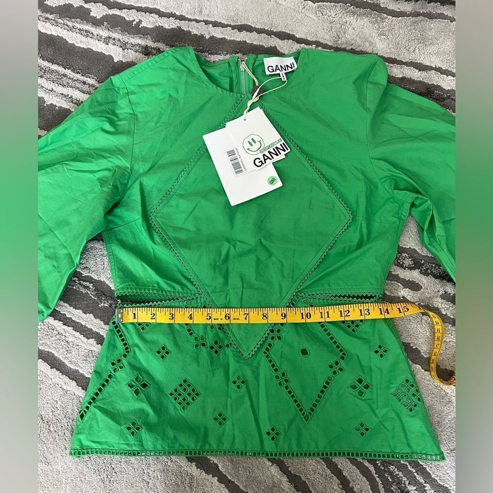 GANNI Women’s Green Broderie Anglaise Blouse Top - Picture 14 of 15